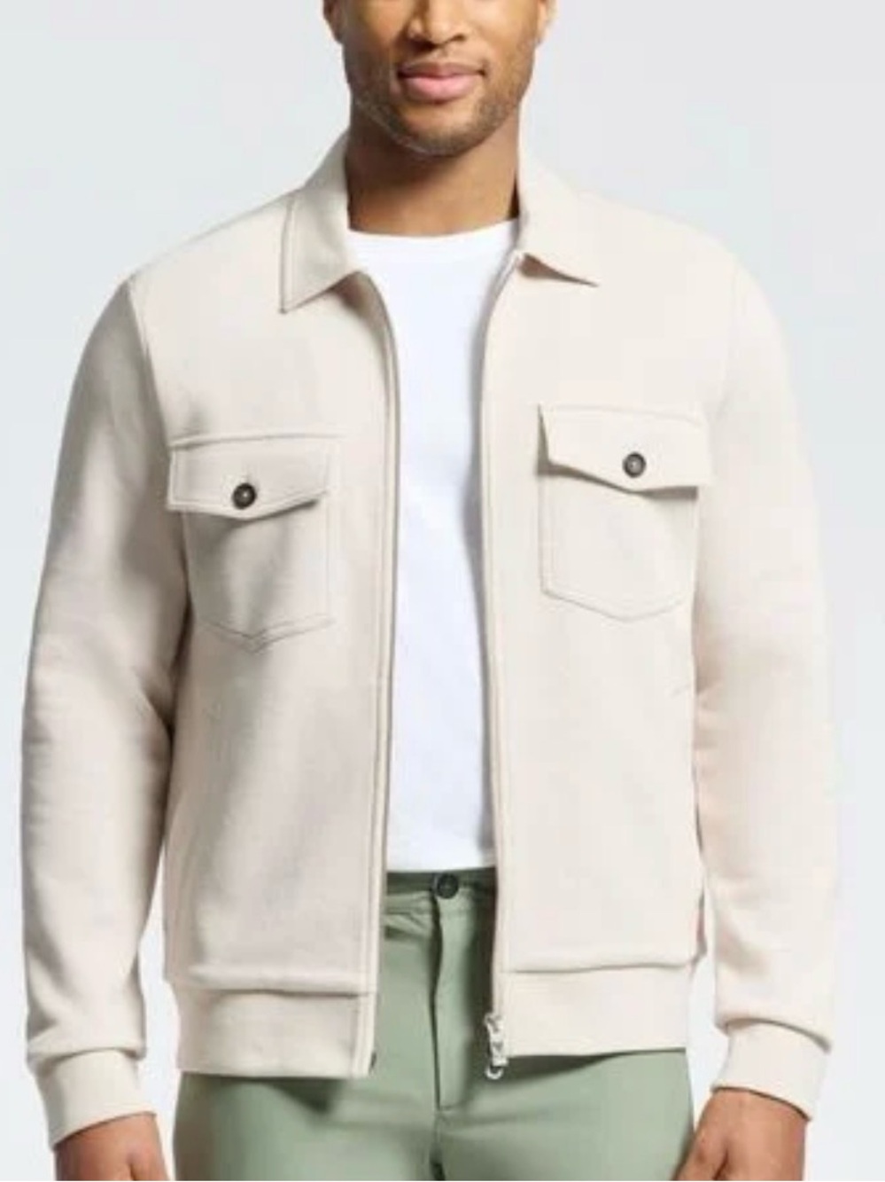 Psycho Bunny Men’s Light Beige Zip Front Jacket with Chest Pockets